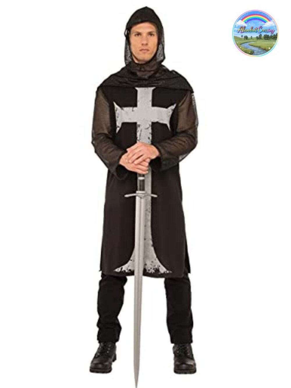 Gothic Knight Costume Adult Men Tunic Hood Halloween Cosplay